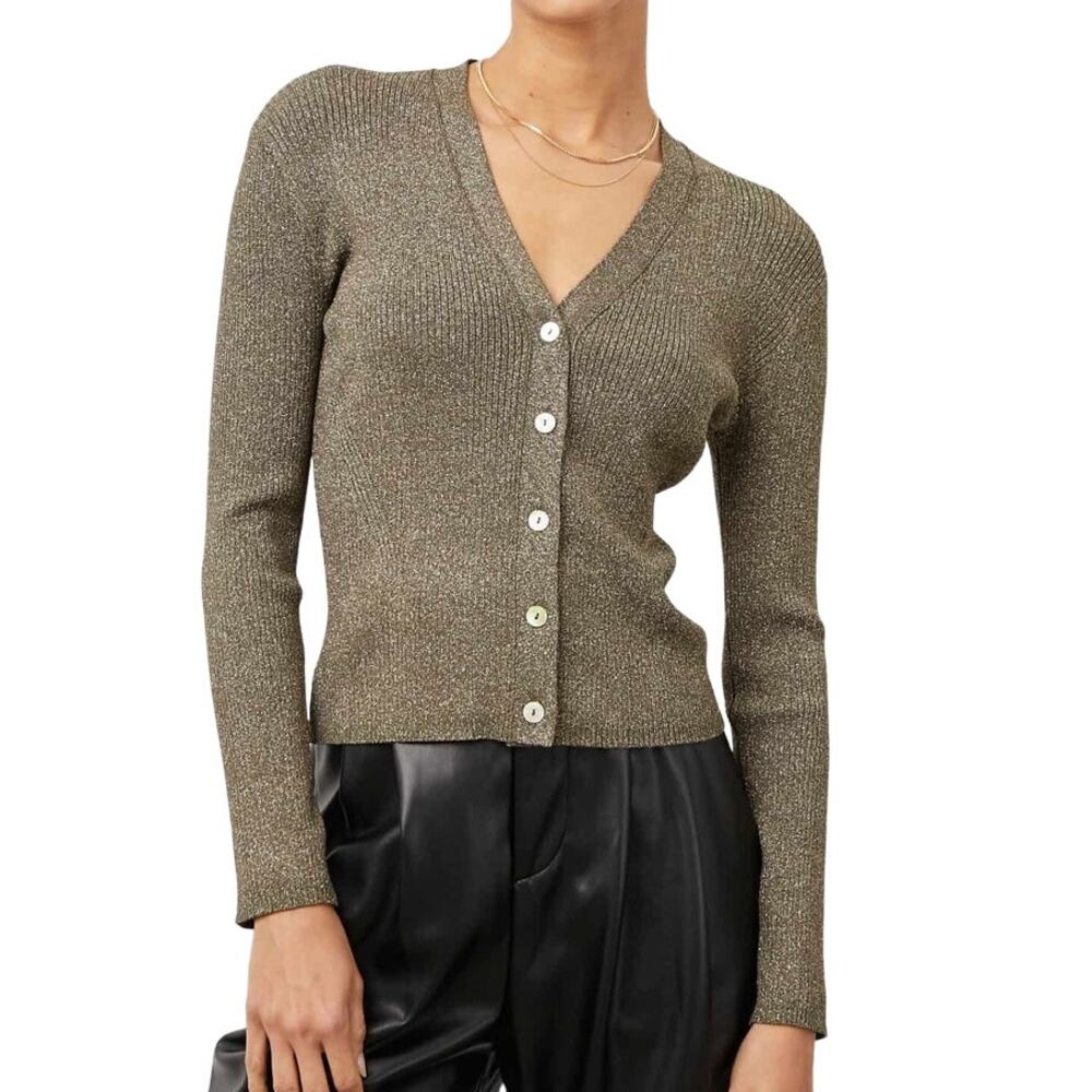 Rails NWT Beau Button Front Cardigan Gold Lurex Size S Ribbed Sparkly Fitted